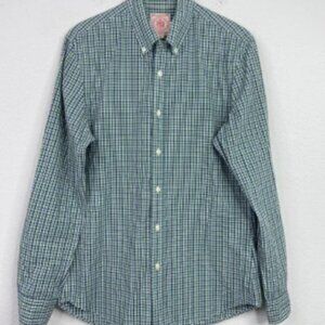 J. Press Shirt Mens M Green Blue Plaid Preppy Academia Career Business Button